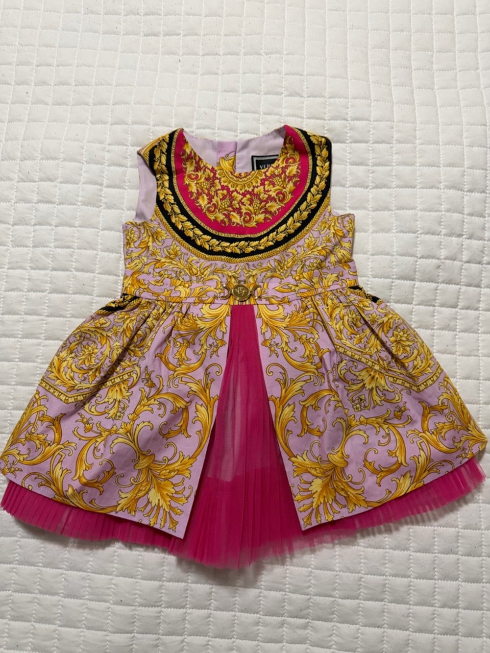 Versace Pink and Gold Ornate Print Dress size 12/18 Month